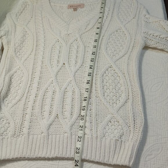 Philosophy Sweater Size S White Cable Knit V-Neck 61% Cotton Blend Womens - Picture 9 of 10